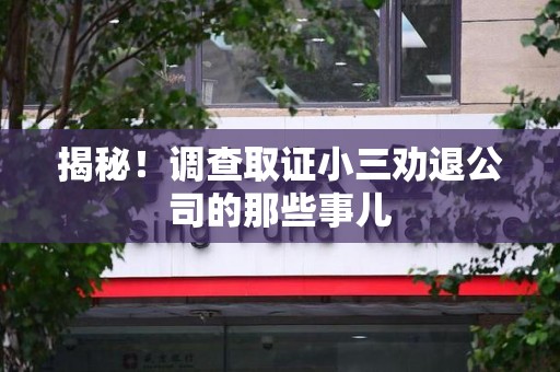 重庆揭秘！调查取证小三劝退公司的那些事儿